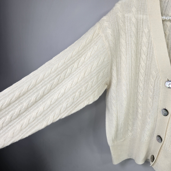 Crush Womens Cashmere Cream Ivory Cable Knit Soft Luxury Cardigan Sweater Top SM - Picture 5 of 14